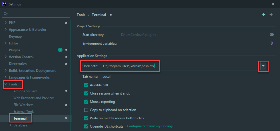 Set Git Bash as default terminal