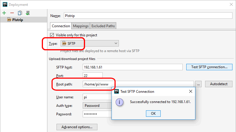 SFTP connectie met RPi